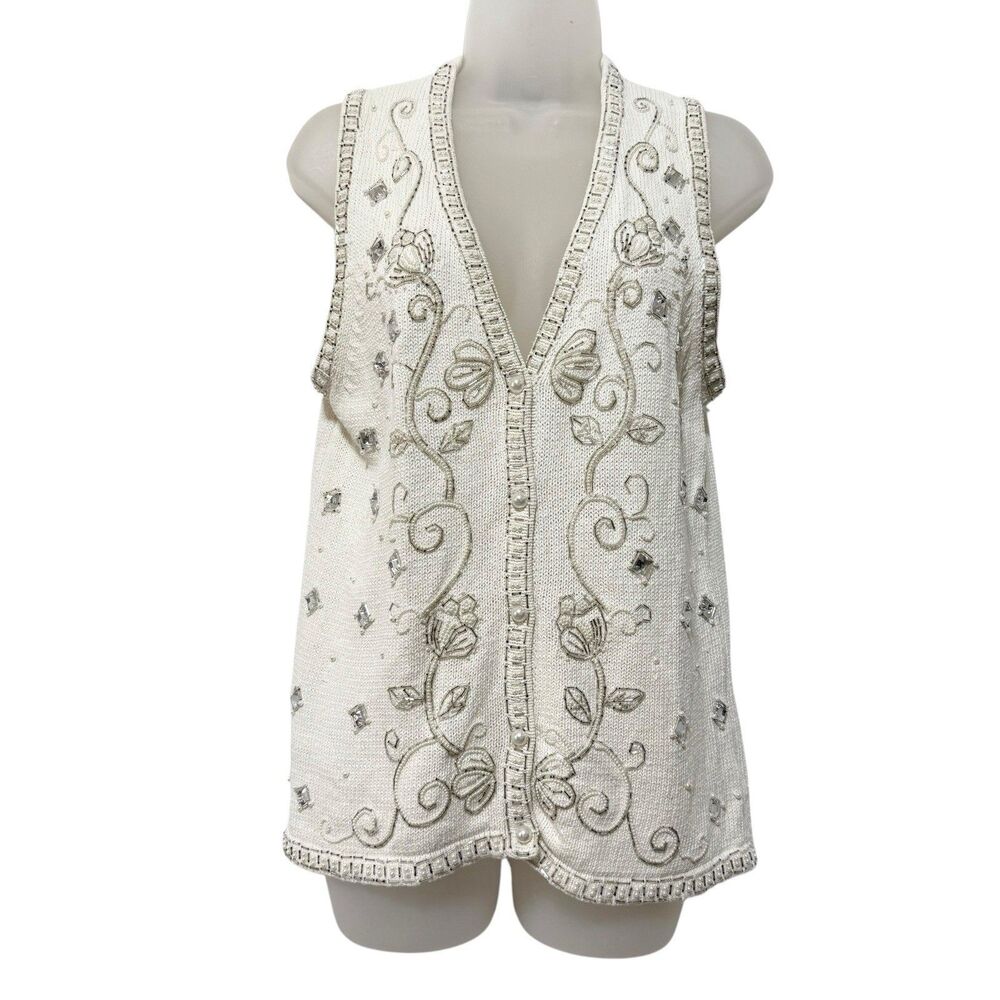 Vintage Claudia D. 1997 Beaded Sequin Knit Sweater Vest Women’s Small